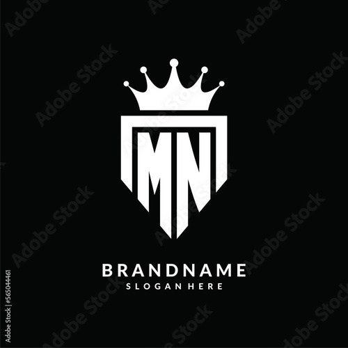 Letter MN logo monogram emblem style with crown shape design template