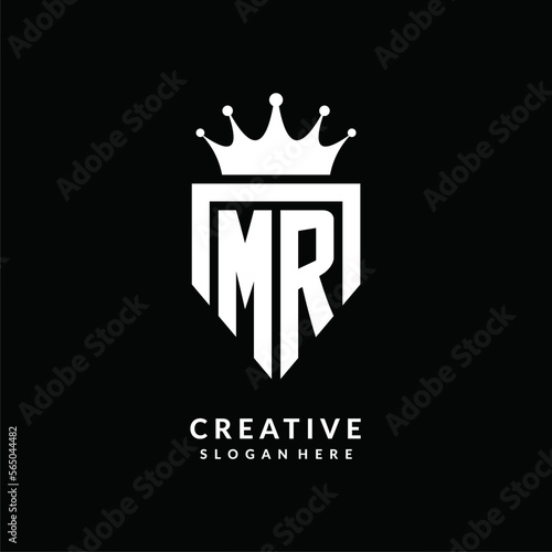 Letter MR logo monogram emblem style with crown shape design template