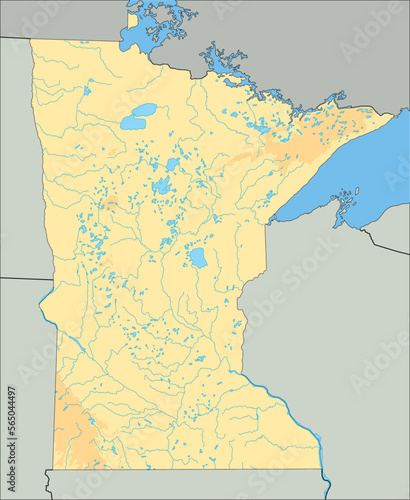 High detailed Minnesota physical map.