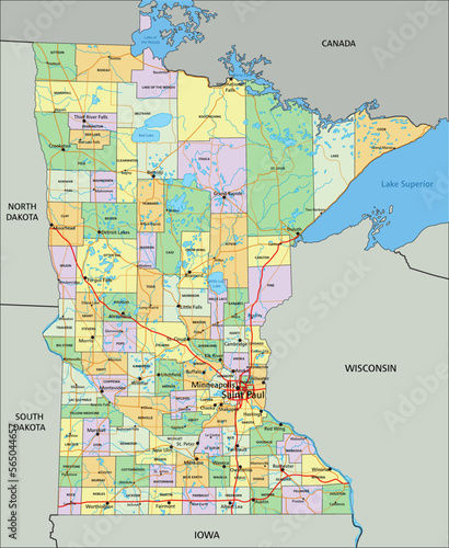 Minnesota - Highly detailed editable political map with labeling.