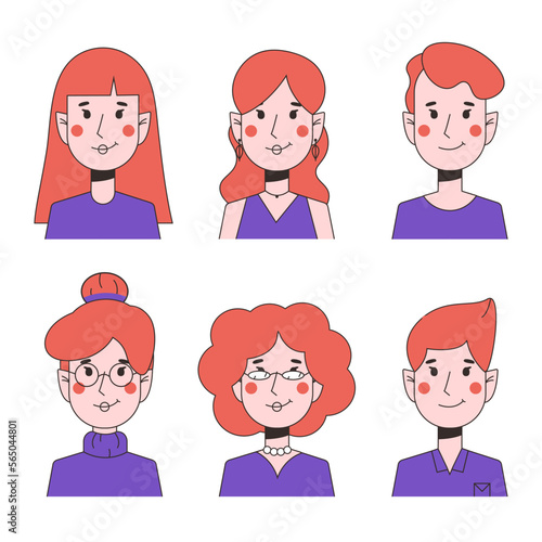 People avatars set isolated on a white background. Profile picture icons. Male and female faces. Cute cartoon modern simple design. Beautiful colorful template.