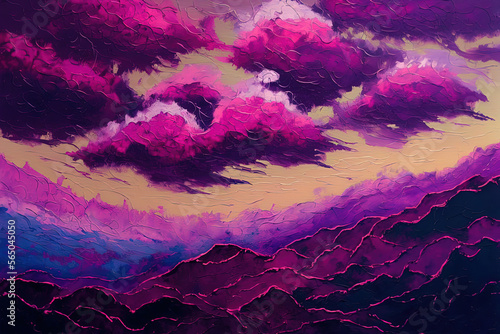 Abstract purple sky, knife oil painting. Generative AI