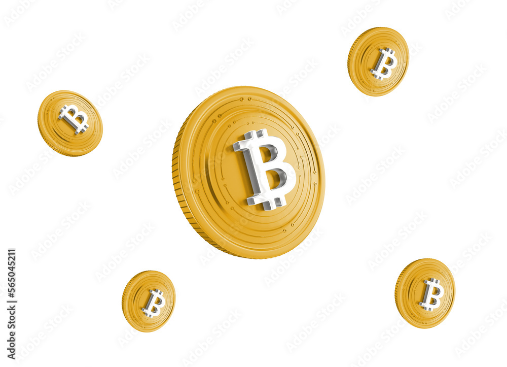 3D Bitcoin Golden token front and side view in PNG. Cryptocurrency, digital money. cryptocurrency isolated on white background blockchain PNG for UX UI