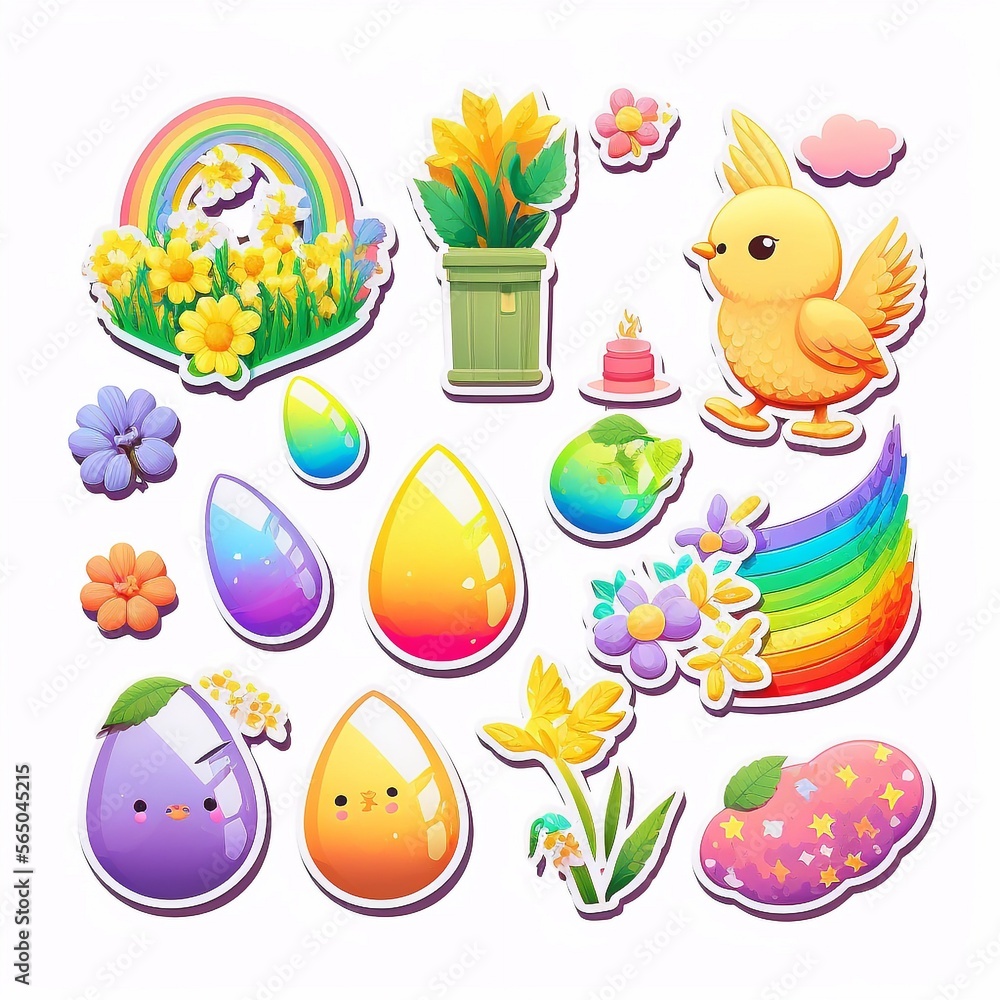 Naklejka premium Bunte Frühlings- und Ostersticker, made by Ai, Ai-Art