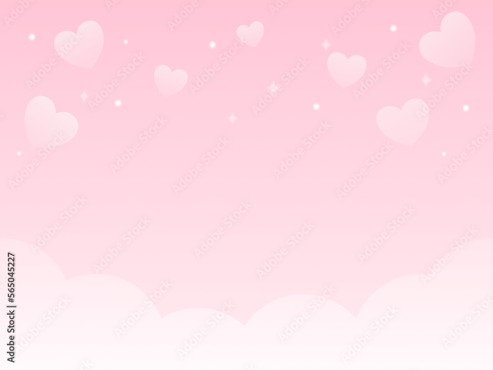 Pink Valentine’s day background with hearts and clouds 