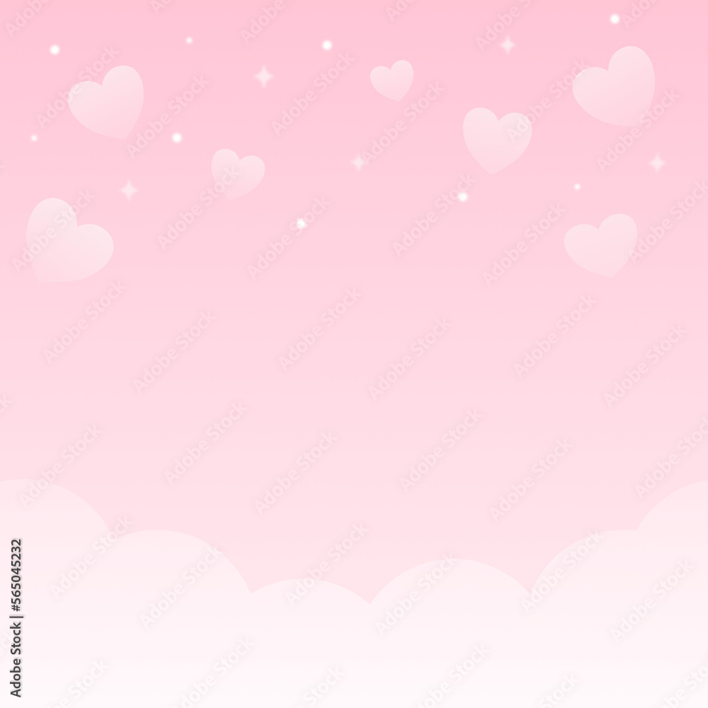 Pink Valentine’s day background with hearts and clouds Pink Valentine’s day background with hearts and clouds