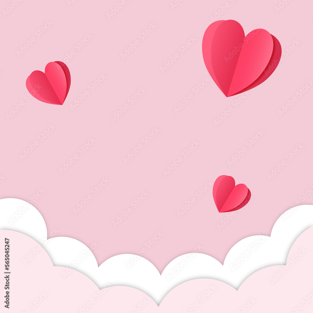 Pink Valentine’s day paper cut style background with hearts and clouds Pink Valentine’s day paper cut style background with hearts and clouds