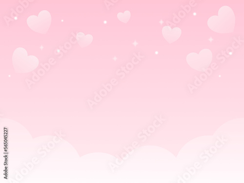 Fototapeta Naklejka Na Ścianę i Meble -  Pink Valentine’s day background with hearts and clouds 