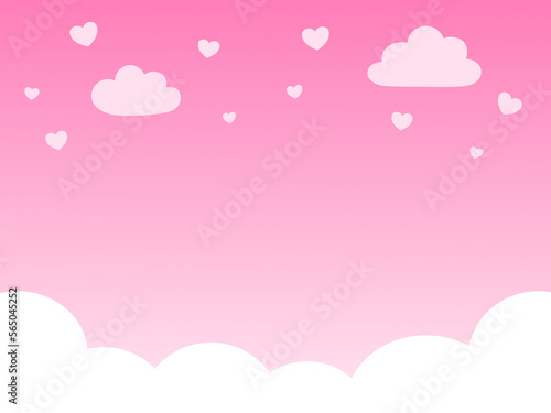 Pink Valentine’s day background with hearts and clouds 