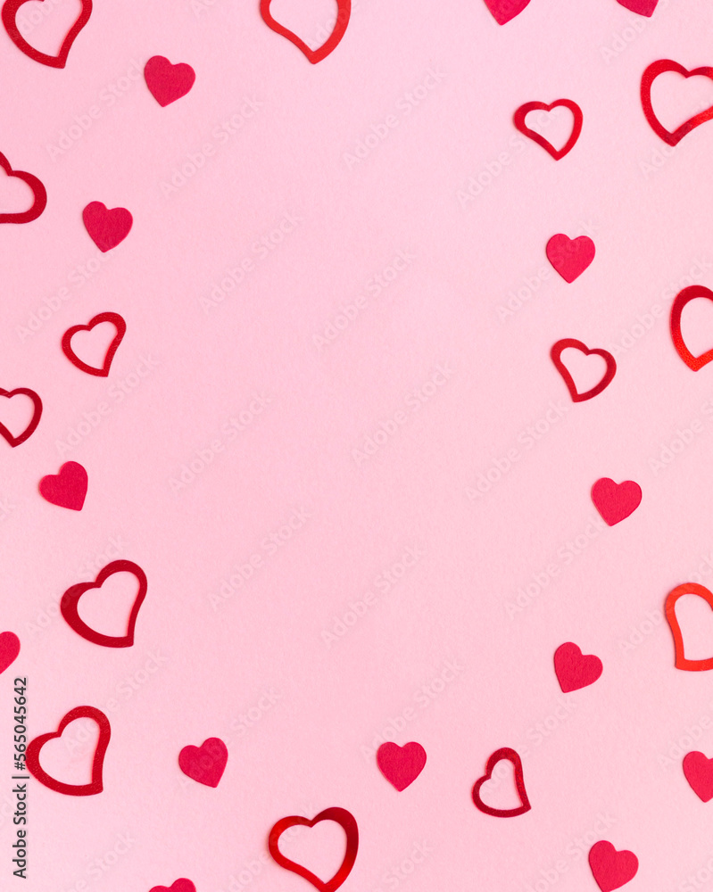Pink valentines day background with different hearts.