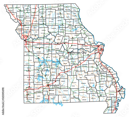 Missouri road and highway map. Vector illustration.