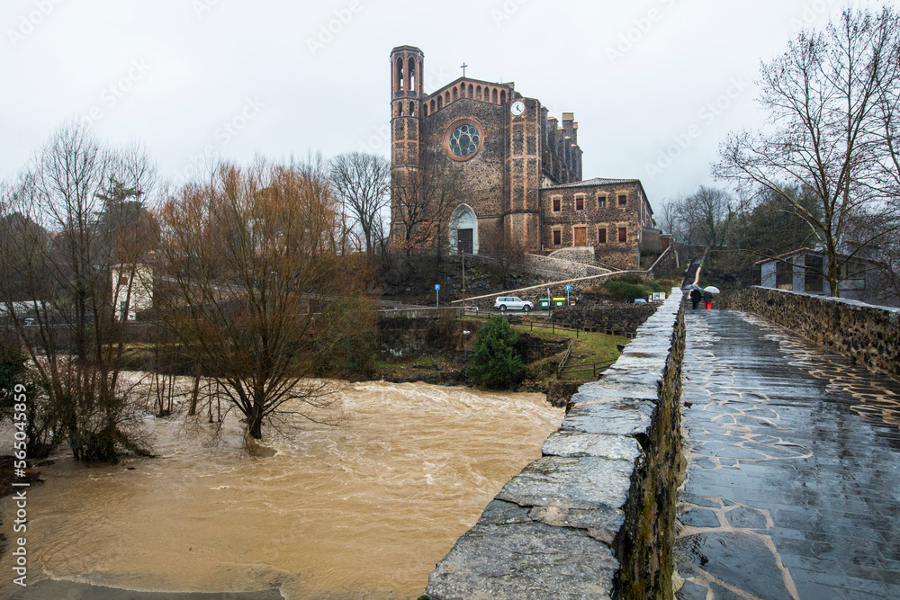 Floods in Sant Joan Les Fonts, La Garrotxa, Girona, Spain. January 2020