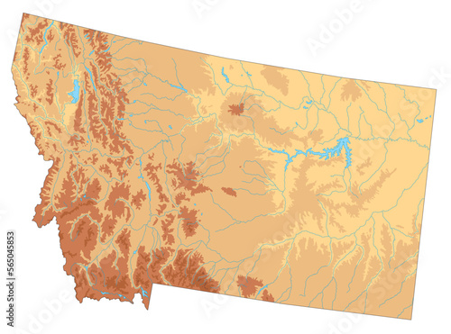 Highly detailed Montana physical map with labeling.