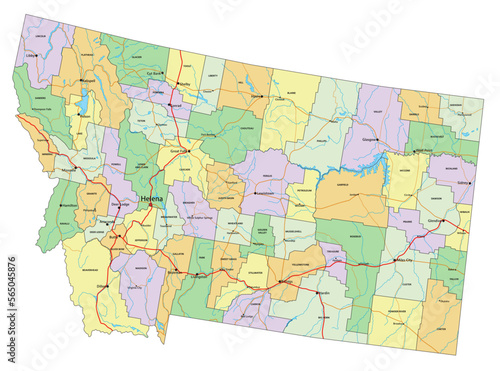 Montana - Highly detailed editable political map with labeling.