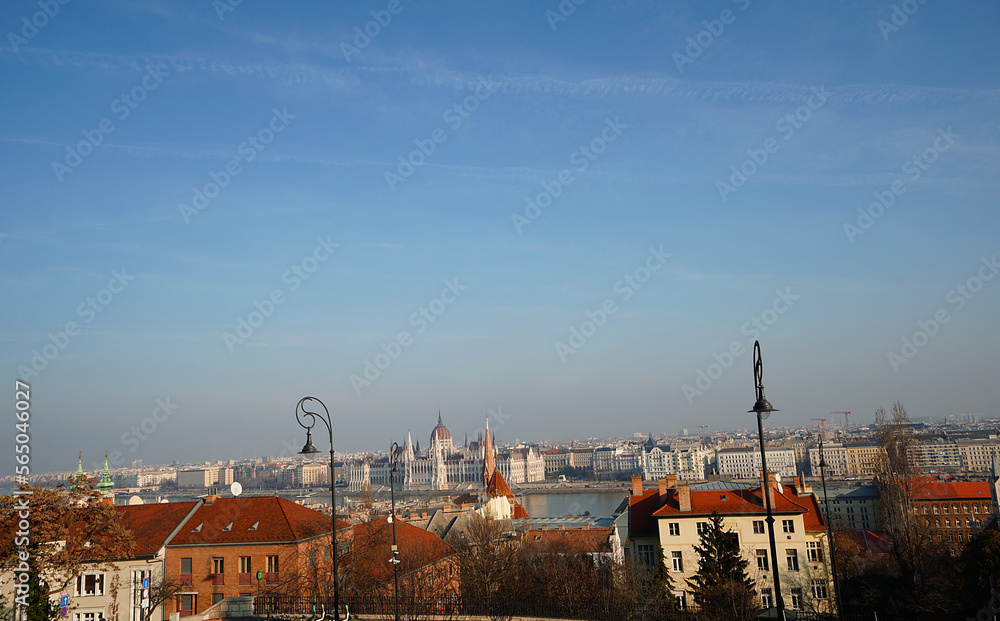 Danube river with the architecture of the Hungarian parliament in Budapest