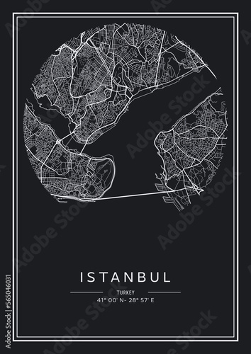 Black and white printable Istanbul city map, poster design, vector illistration.