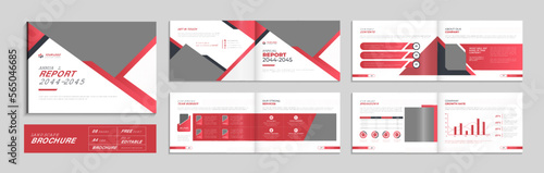 Red corporate landscape brochure company profile template annual report cover layout, minimal business brochure a4 page template design