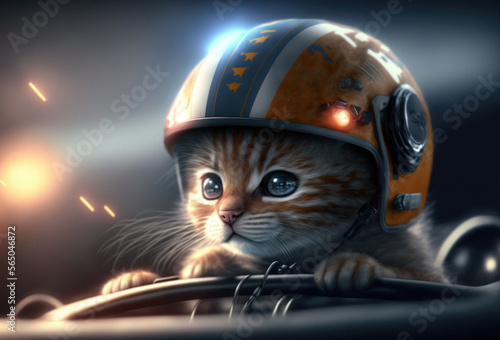 Cute cat driver. Created with generative AI technology