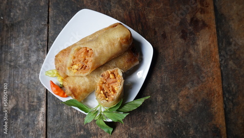 Fotografie Lumpia rebung or bamboo shoot spring rolls, commonly found in Indonesia and Philippines
