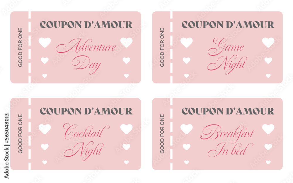 coupons for lovers. tickets for valentine's day. Set of love coupons with wishes. coupons for lovers. tickets for valentine's day. Set of love coupons with wishes.