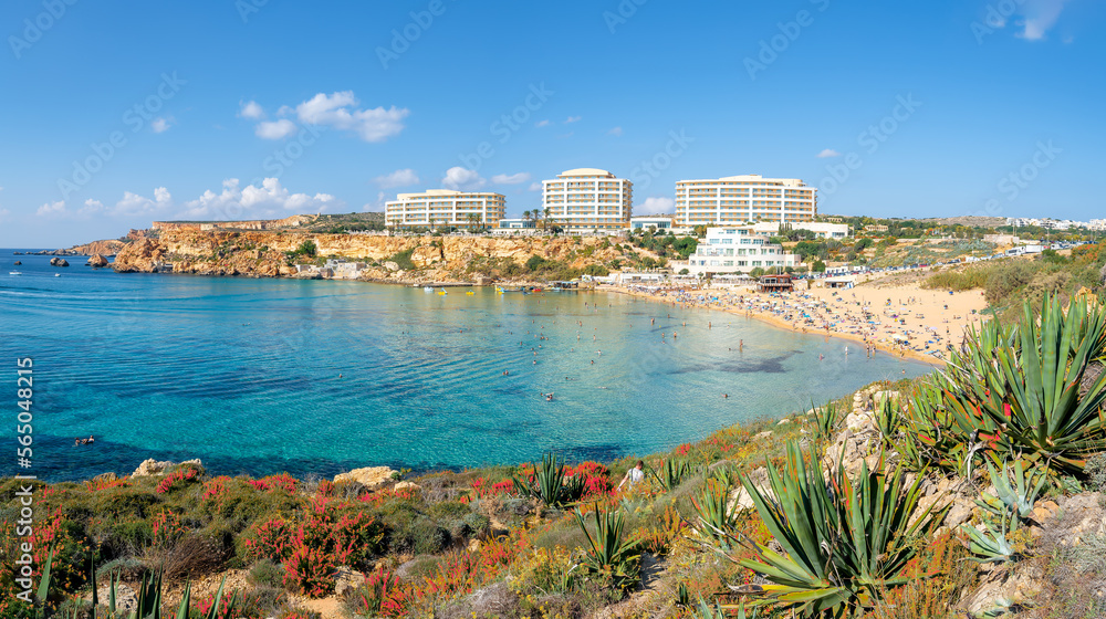 Landscape with Golden bay beach, Malta