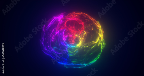 Abstract multicolored rainbow energy sphere transparent round bright glowing, magical abstract background