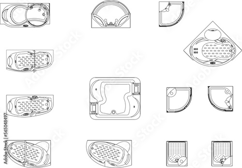 Classic jacuzzi detail illustration vector sketch view from above