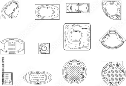 Classic jacuzzi detail illustration vector sketch view from above