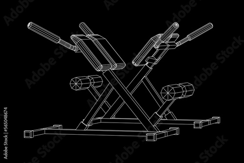 Modern exercise machine for the back and abs. Hyperextension simulator.