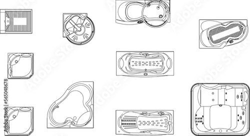 Classic jacuzzi detail illustration vector sketch view from above