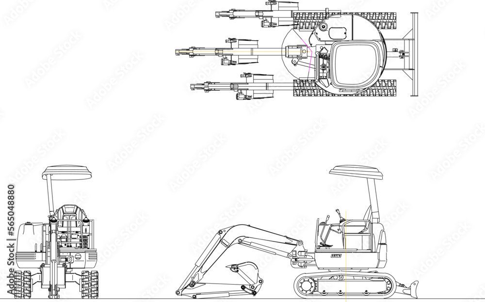 Detailed vector sketch of Japanese construction machinery work system