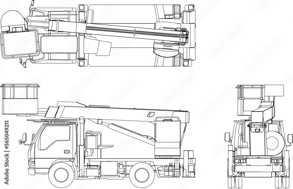 Obraz premium Detailed vector sketch of Japanese construction machinery work system