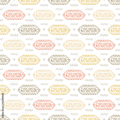 Hand drawn doodle Mexican patterns with abstract snake and figures. Mexico Vector Seamless background.