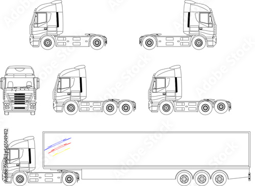 Sketch vector illustration of a cargo truck with a large cargo container