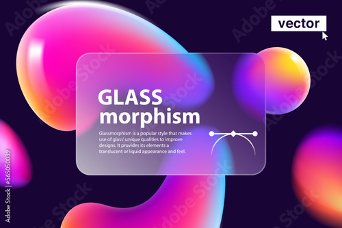 Website landing page vector template in glassmorphism style with floating shapes.