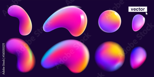 Multicolor rainbow floating liquid shapes. Vivid illustrations set.