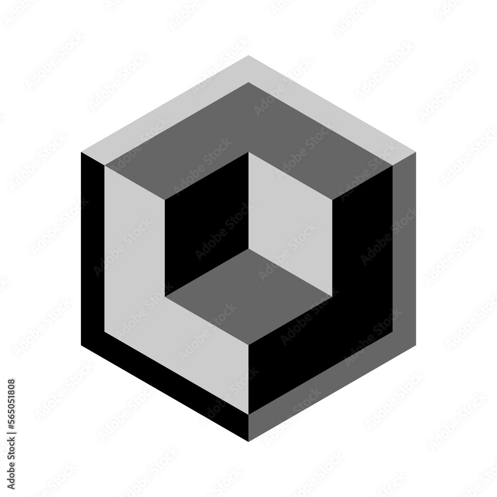 Modern abstract isometric figure. Black and gray hexagon with cube. Vector illustration isolated on white background. Modern abstract isometric figure. Black and gray hexagon with cube. Vector illustration isolated on white background.