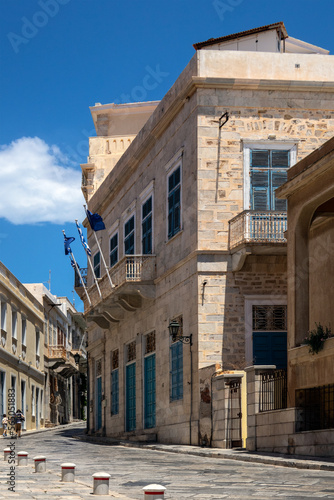 Deserted Street view on Ermoupoli  the Capital of Siros Island  Greece