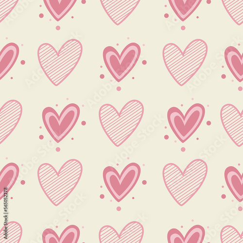 Valentine's Day Doodle Pink Hearts with stripes and dots on white Background