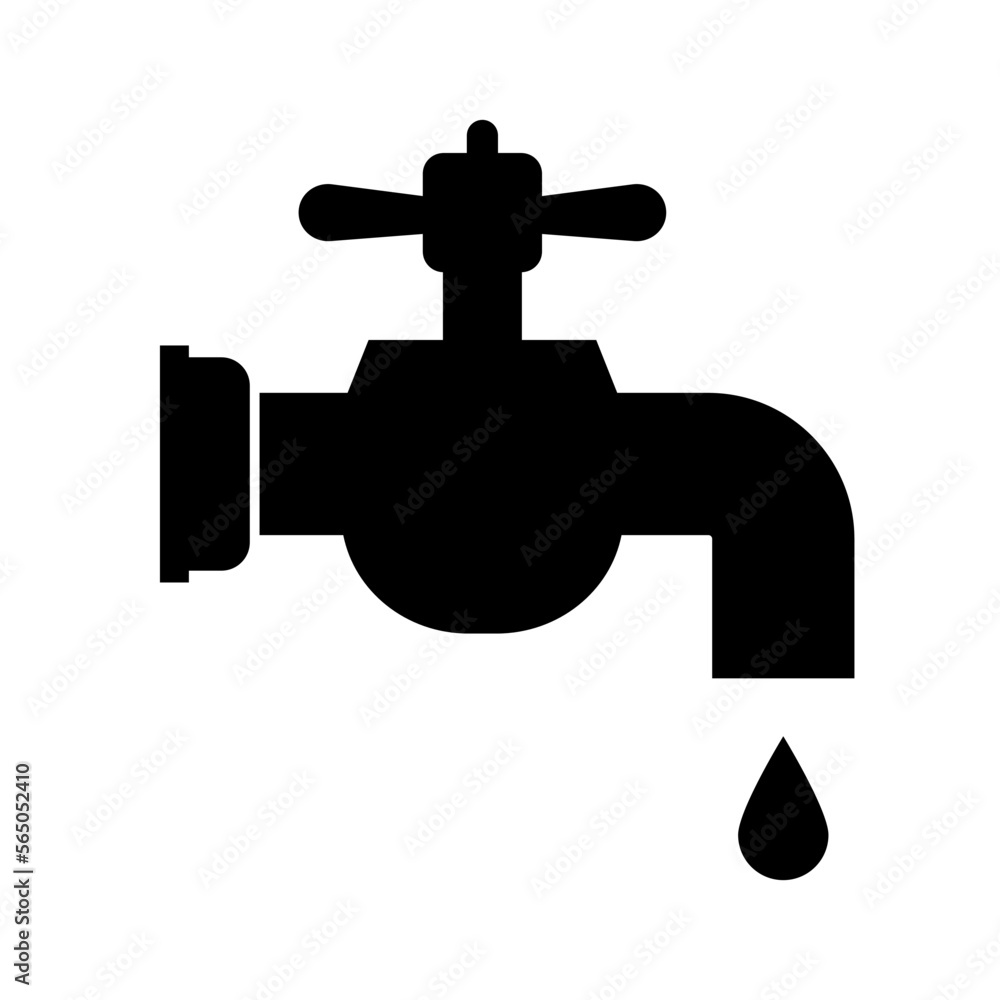 Water faucet and water drop silhouette icon. Use of water tap. Vector. Water faucet and water drop silhouette icon. Use of water tap. Vector.