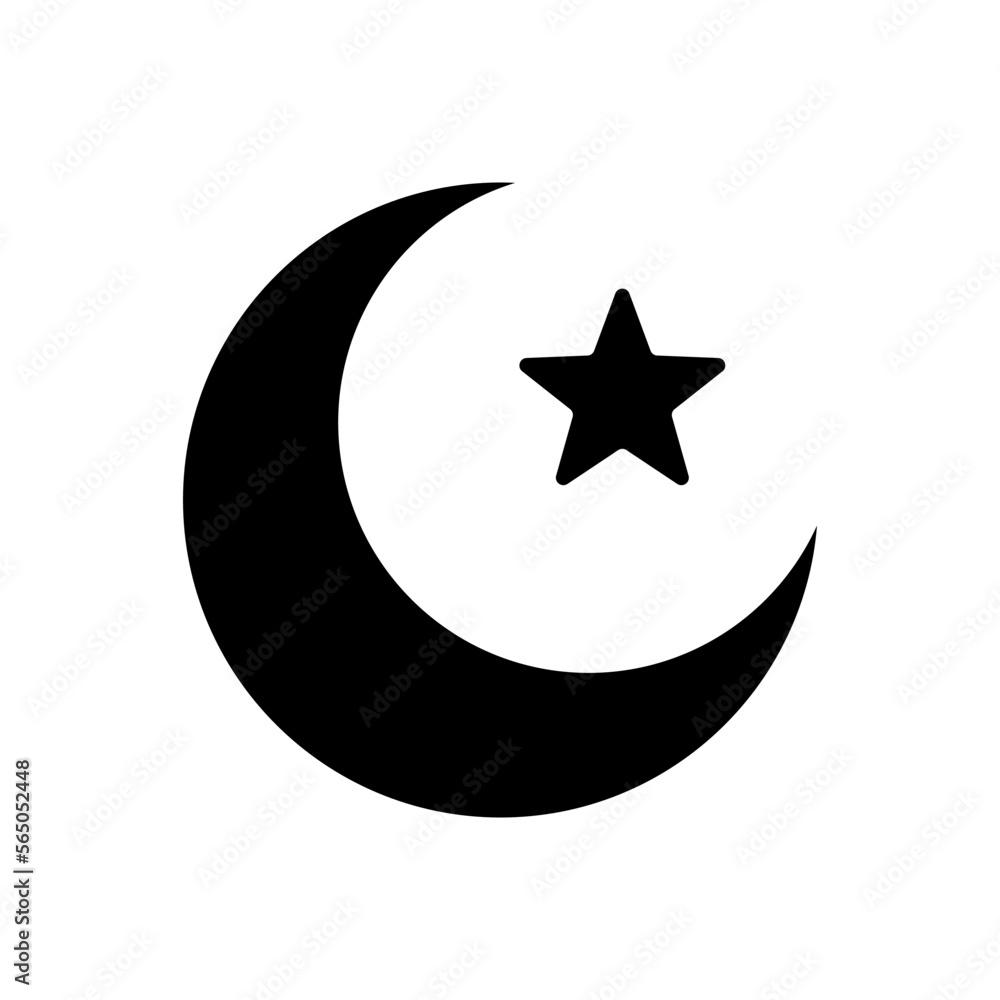 Crescent moon and star silhouette icon. Islam. Vector. Crescent moon and star silhouette icon. Islam. Vector.