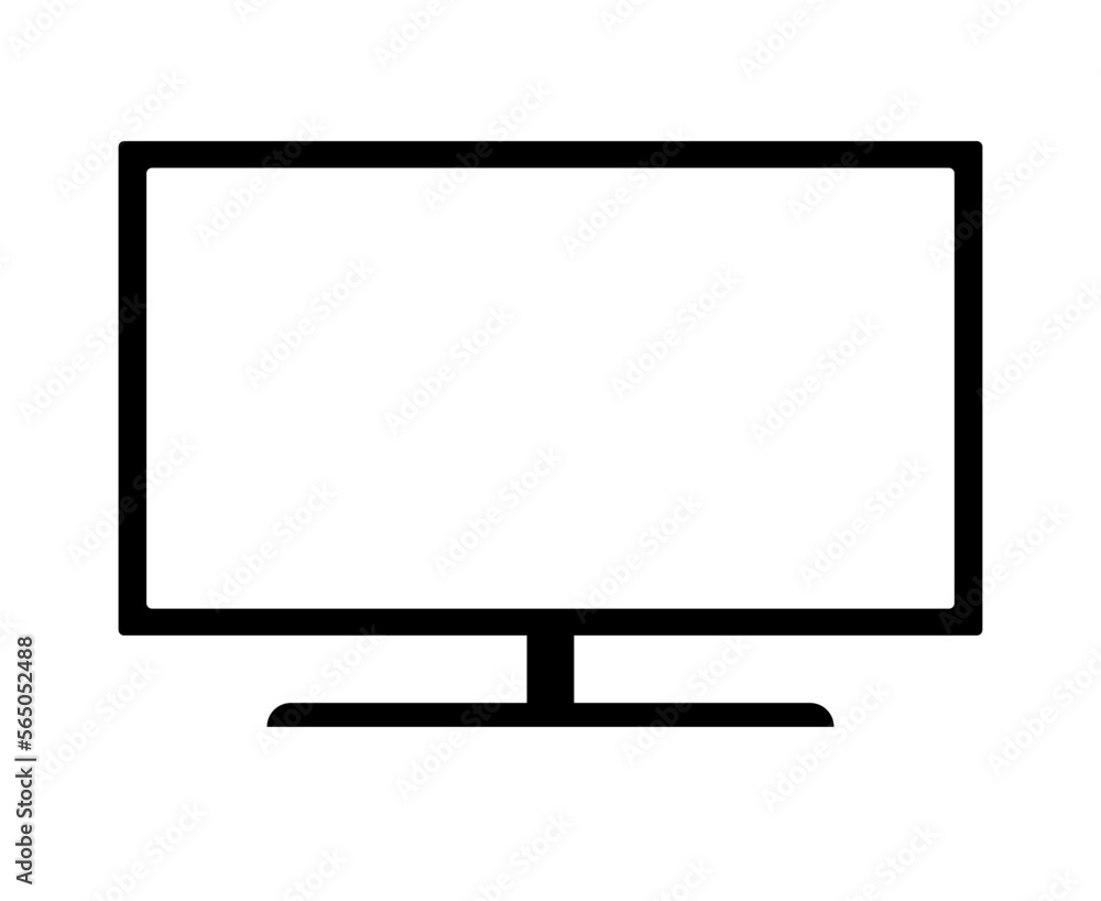 Flat screen TV icon with white screen. Vector.