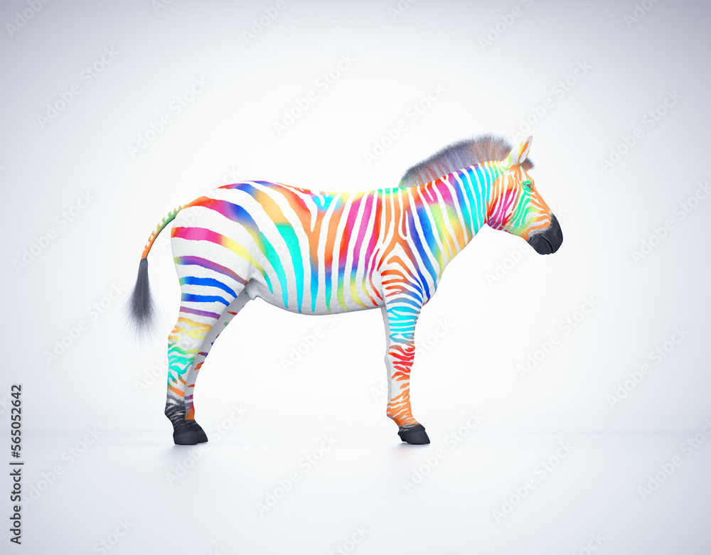 Obraz premium Multicolored zebra on white background.Creative and complex concept.