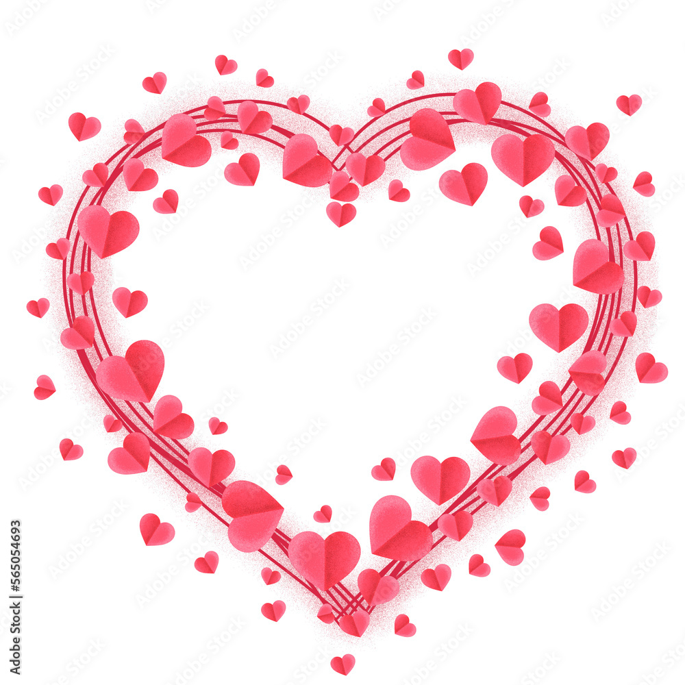 heart frame made of pink hearts , blank border illustration with transparent, valentines day background