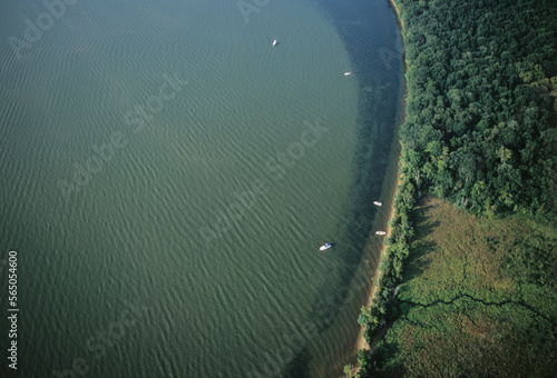 Algae blooms (greenish water  in Mallows Bay and near Smith Point), MD caused by excess nitrogen in summertime. photo