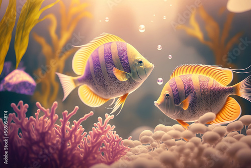 Fototapeta Colorful tropical fish swimming in ocean. Generative AI