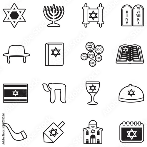 Hanukkah Icons. Line With Fill Design. Vector Illustration.