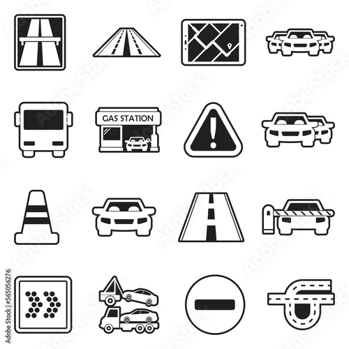 Highway Icons. Line With Fill Design. Vector Illustration.