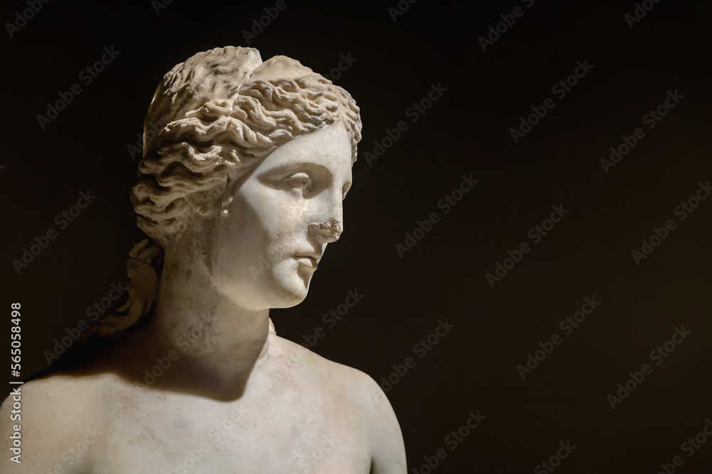 Marble statue of Venus (Aphrodite), the goddess of love. Roman statue from Perge, Antalya region. II century AD. Copy space, close up. History and art concept