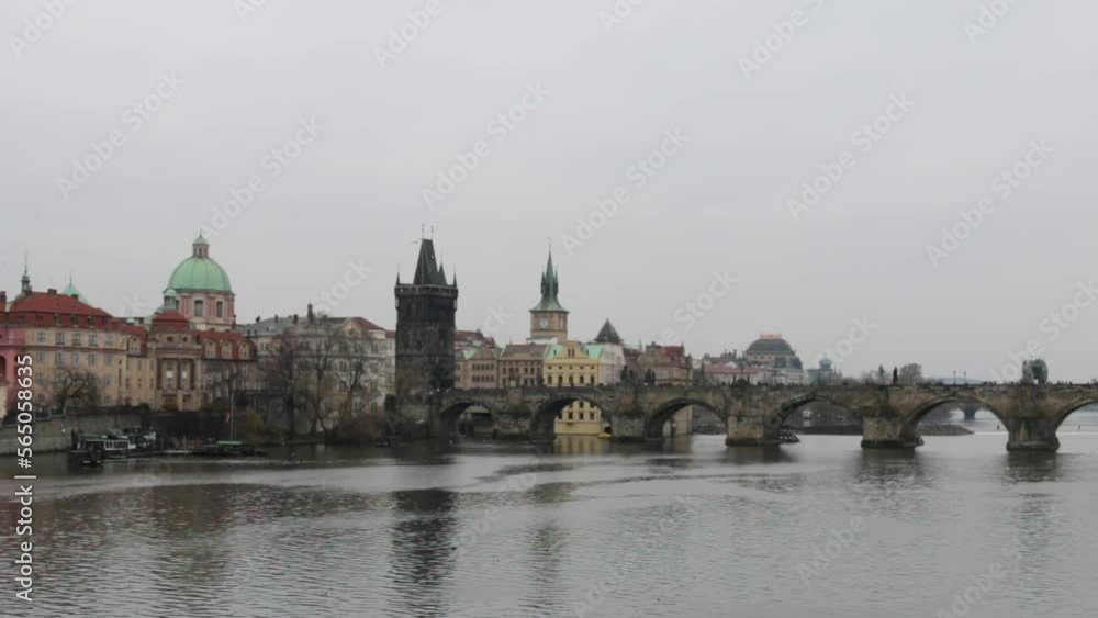Prague and Vltava river view in winter Prague and Vltava river view in winter